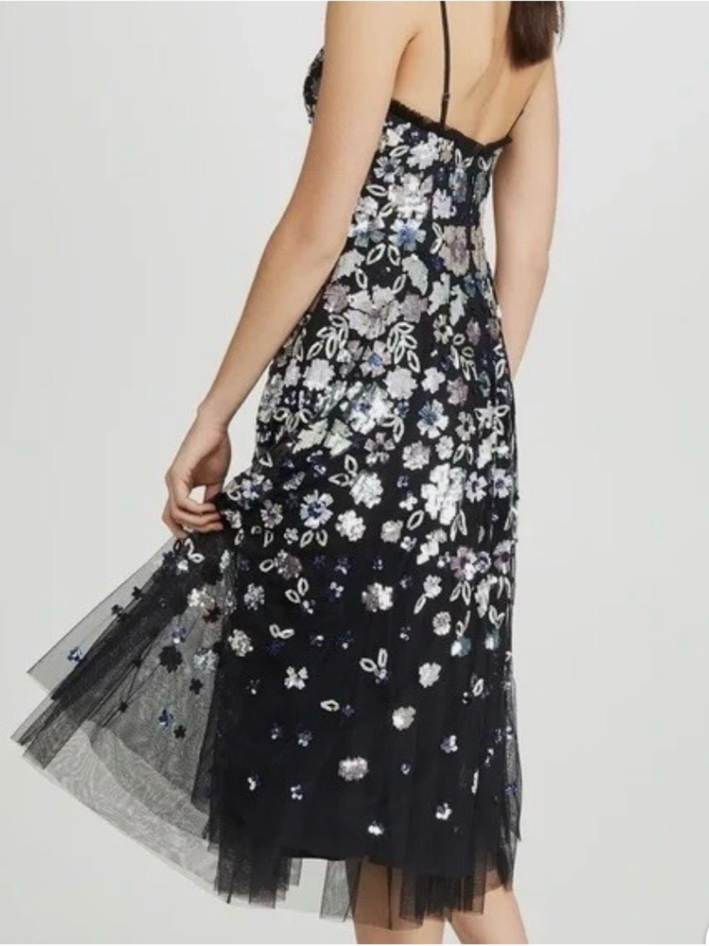 BHLDN Needle and Thread Wildflower Black Floral Sequin Midi Dress - Picture 7 of 16